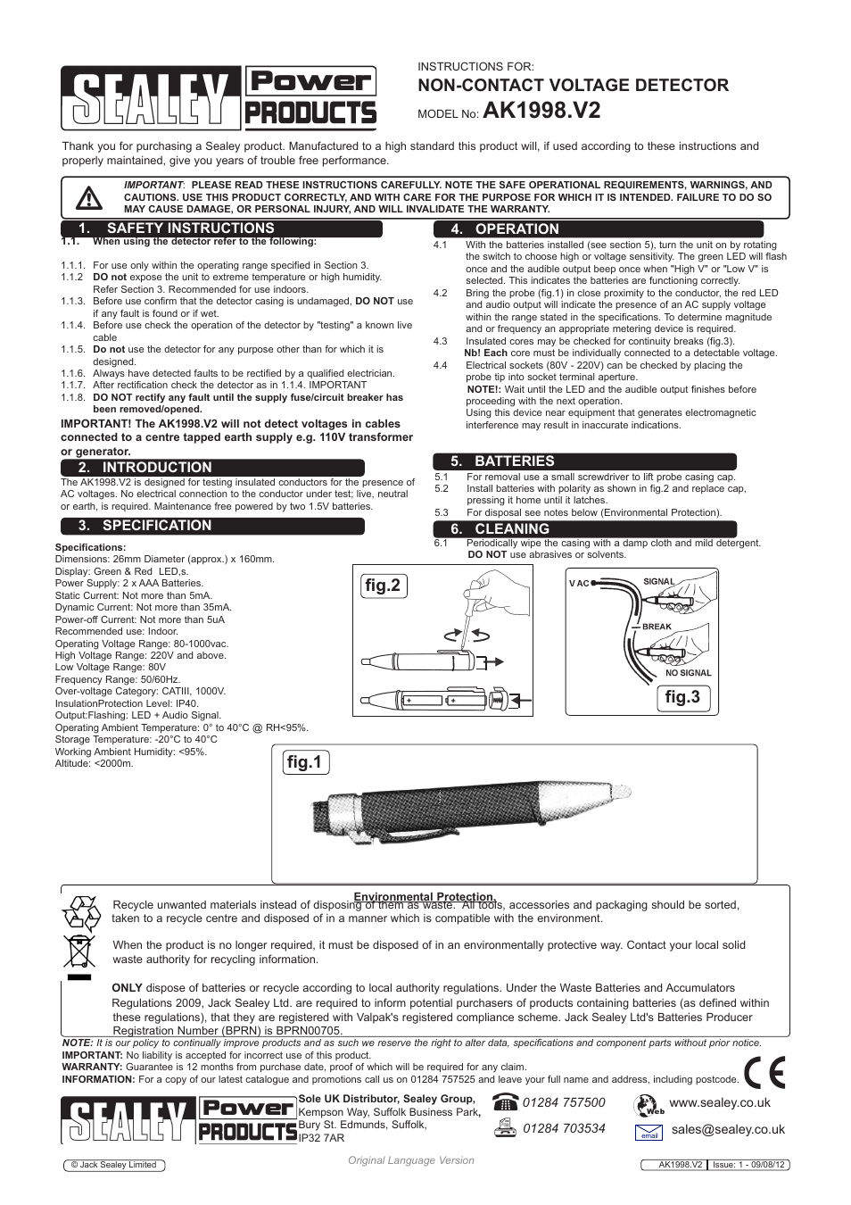 Sealey AK1998 User Manual | 1 page