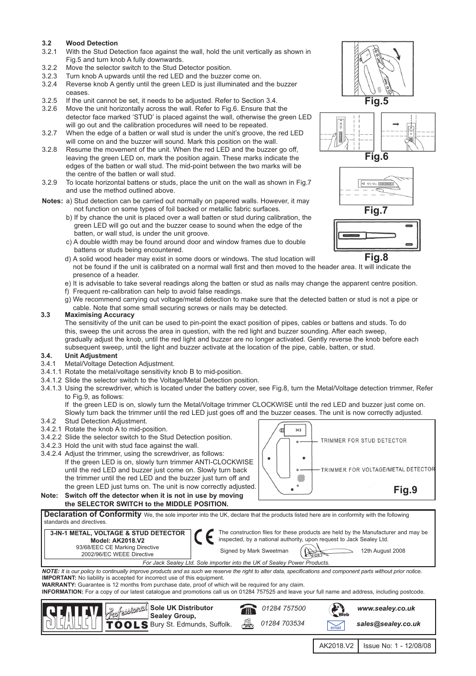 Fig.5 fig.6 fig.7, Fig.9 fig.8 | Sealey AK2018 User Manual | Page 2 / 2