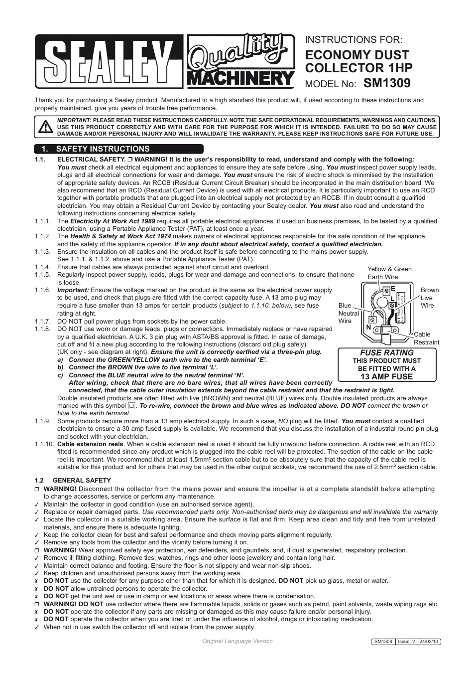 Sealey SM1309 User Manual | 2 pages