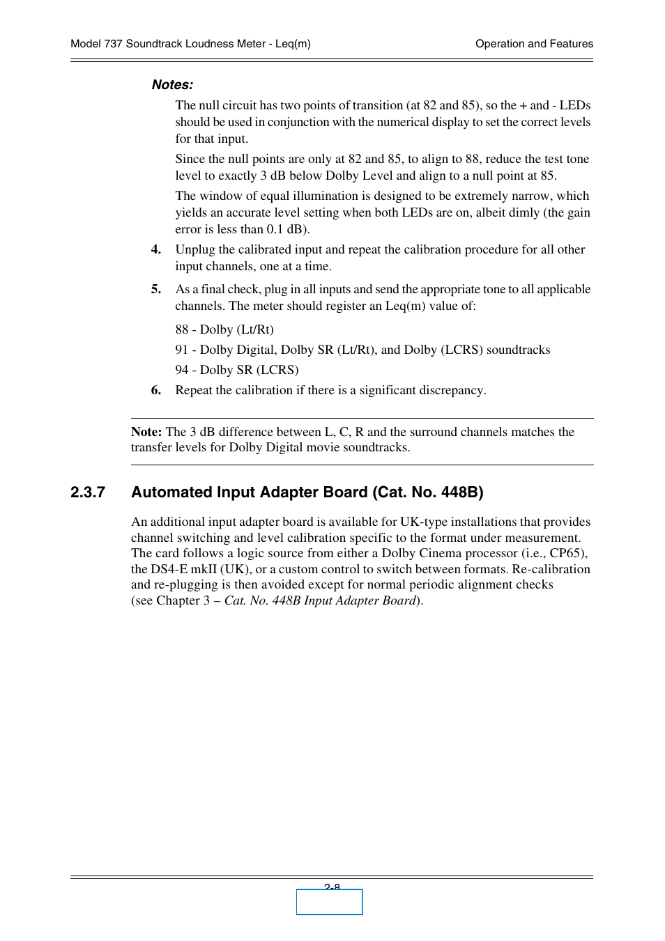 7 automated input adapter board (cat. no. 448b), Automated input adapter board (cat. no. 448b) | Dolby Laboratories 737 User Manual | Page 15 / 35