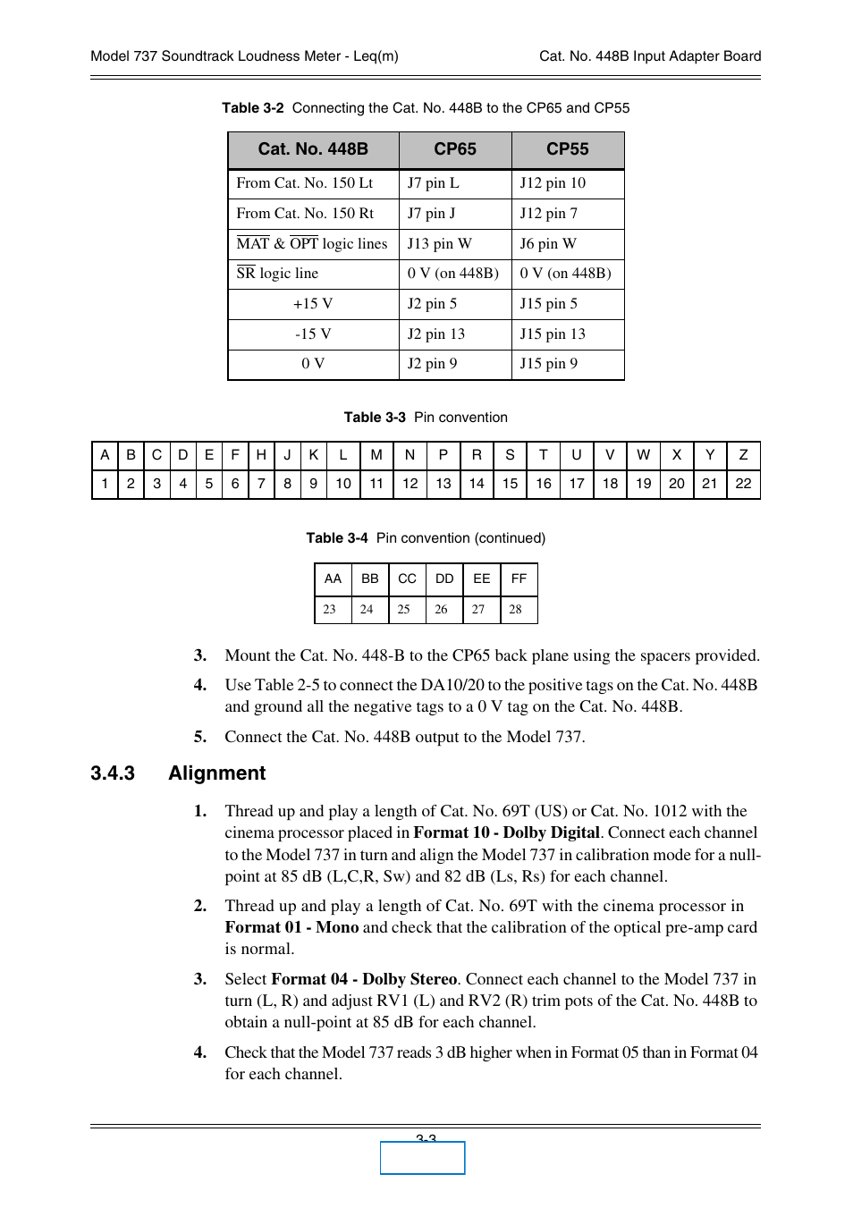 3 alignment, Alignment | Dolby Laboratories 737 User Manual | Page 21 / 35