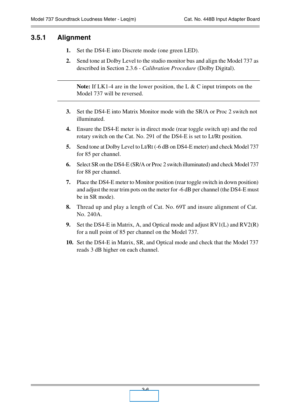 1 alignment | Dolby Laboratories 737 User Manual | Page 24 / 35