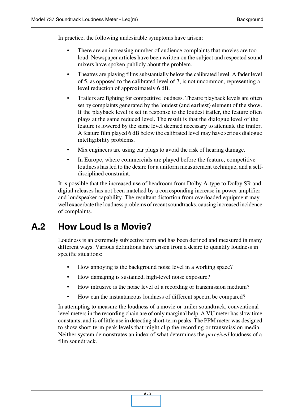 A.2 how loud is a movie | Dolby Laboratories 737 User Manual | Page 29 / 35