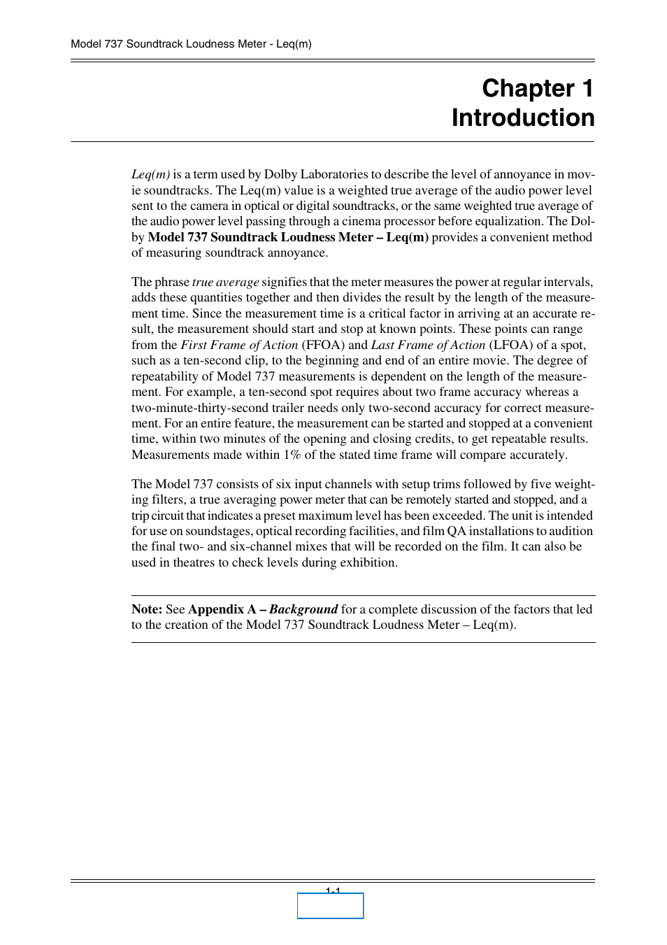 Chapter 1 introduction, Chapter 1, Introduction | Dolby Laboratories 737 User Manual | Page 7 / 35