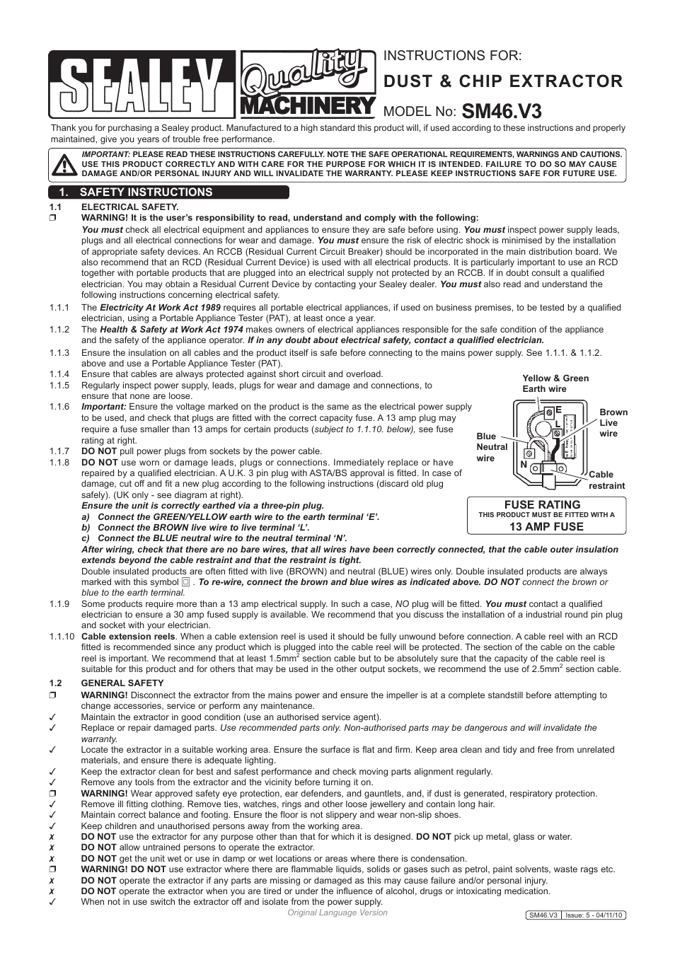 Sealey SM46 User Manual | 2 pages