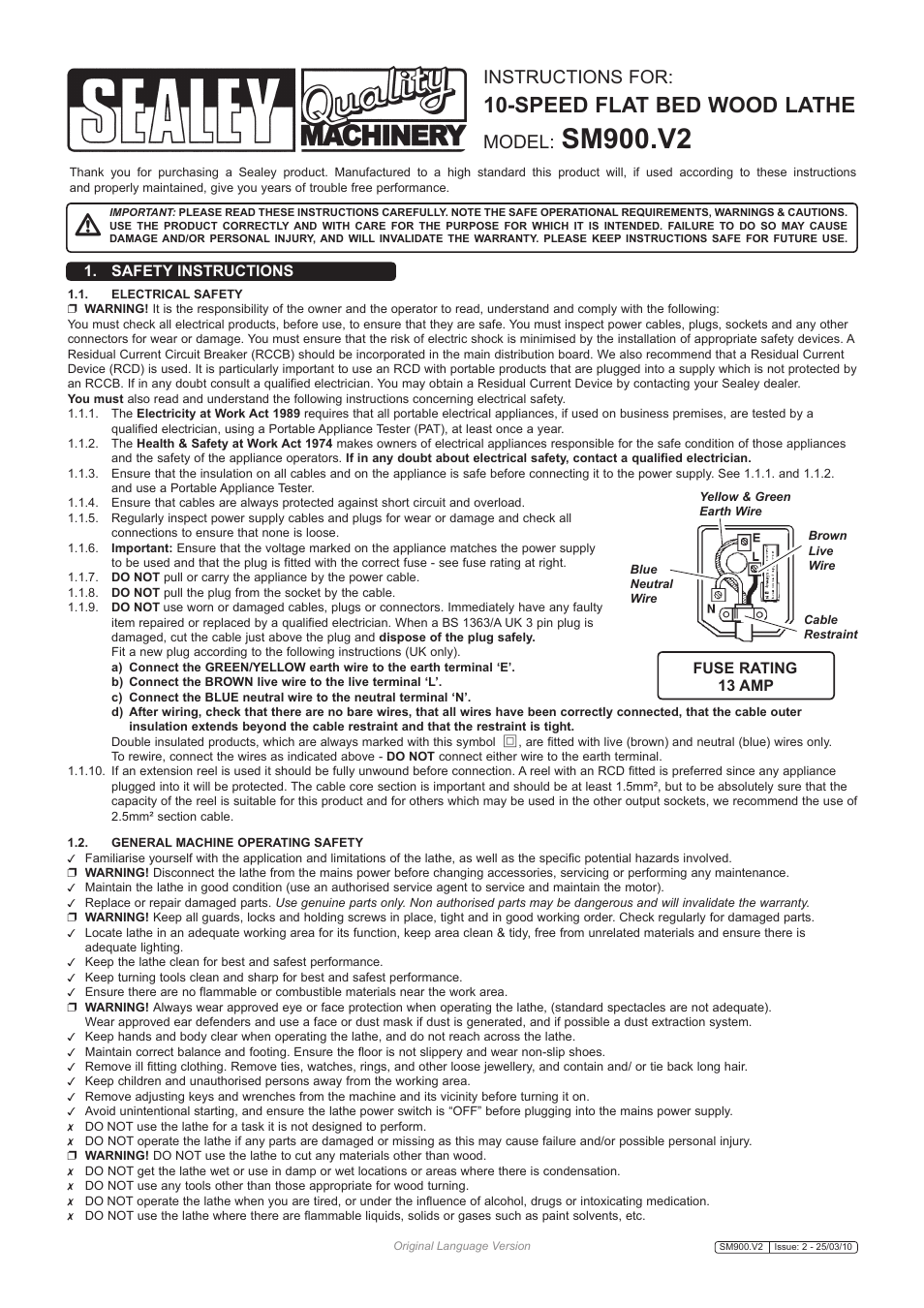 Sealey SM900 User Manual | 5 pages