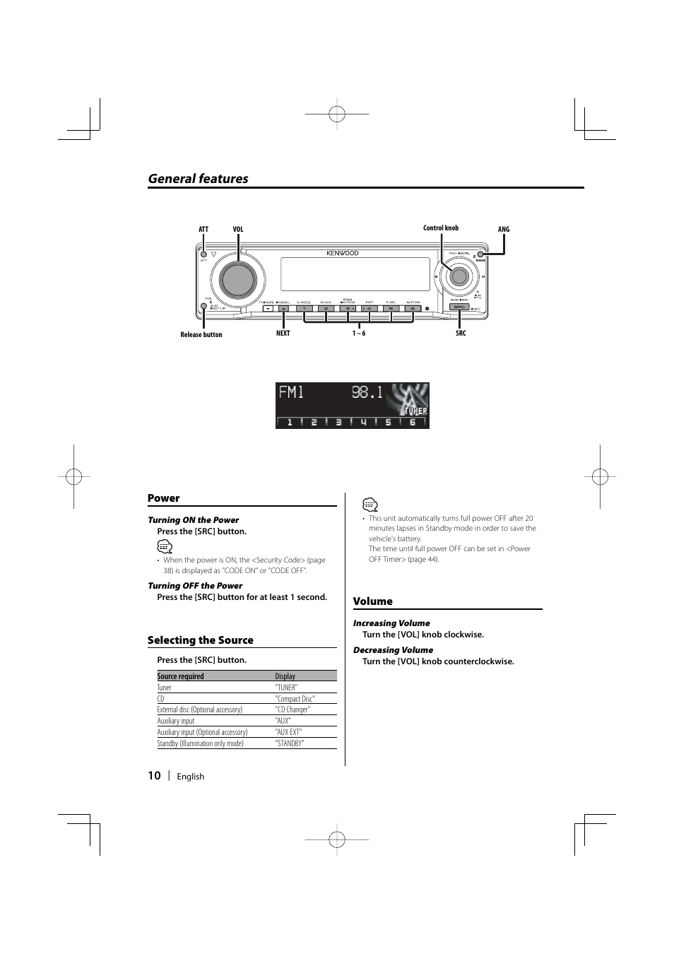 General features | Dolby Laboratories KDC-W8534 User Manual | Page 10 / 60