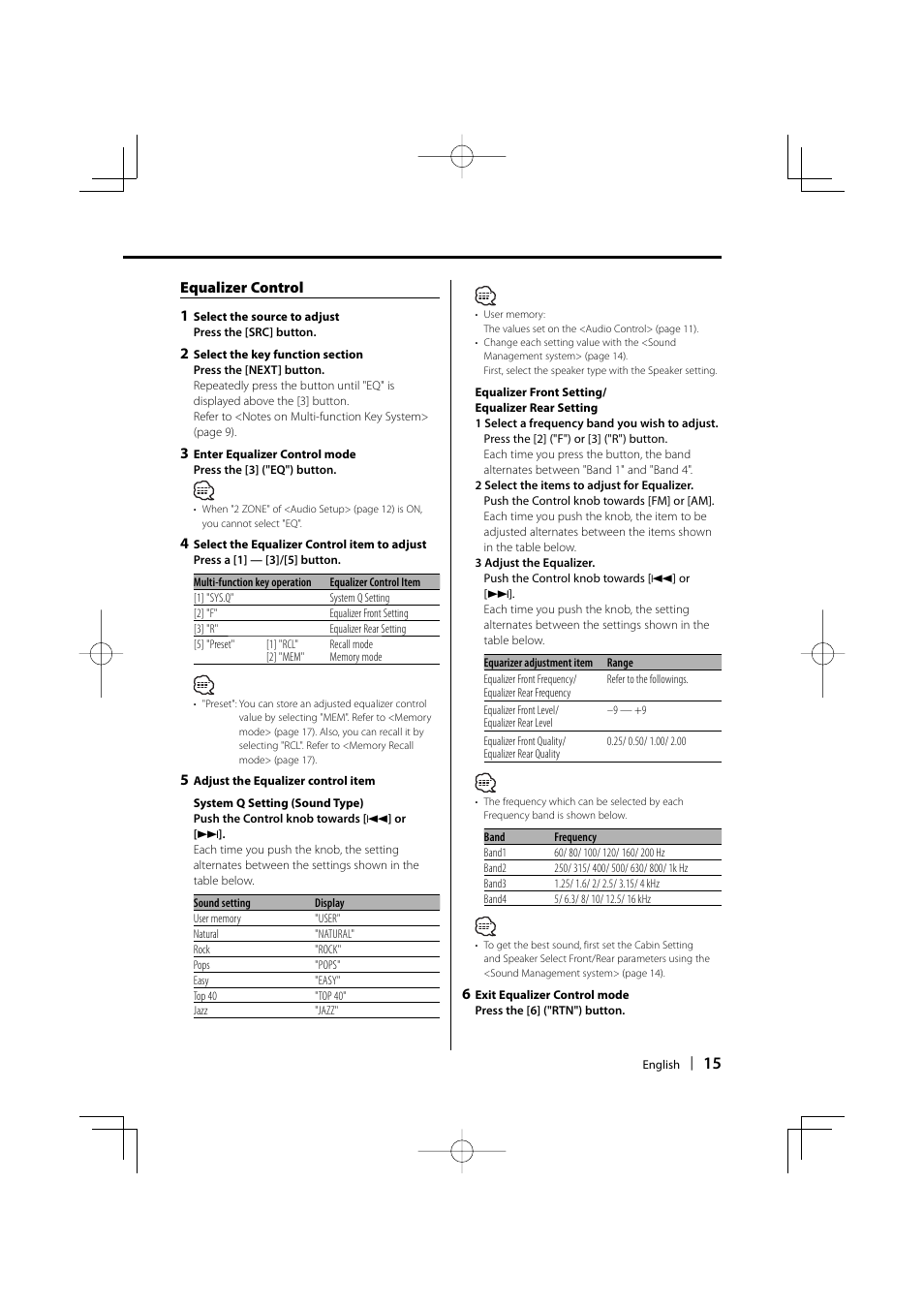 Equalizer control 1 | Dolby Laboratories KDC-W8534 User Manual | Page 15 / 60