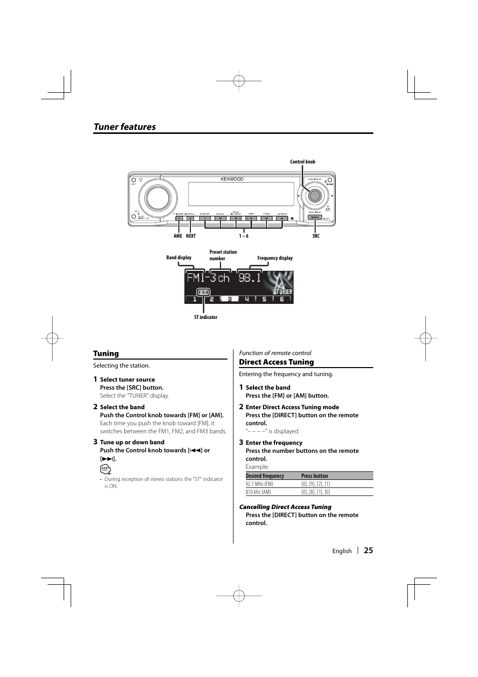 Tuner features | Dolby Laboratories KDC-W8534 User Manual | Page 25 / 60