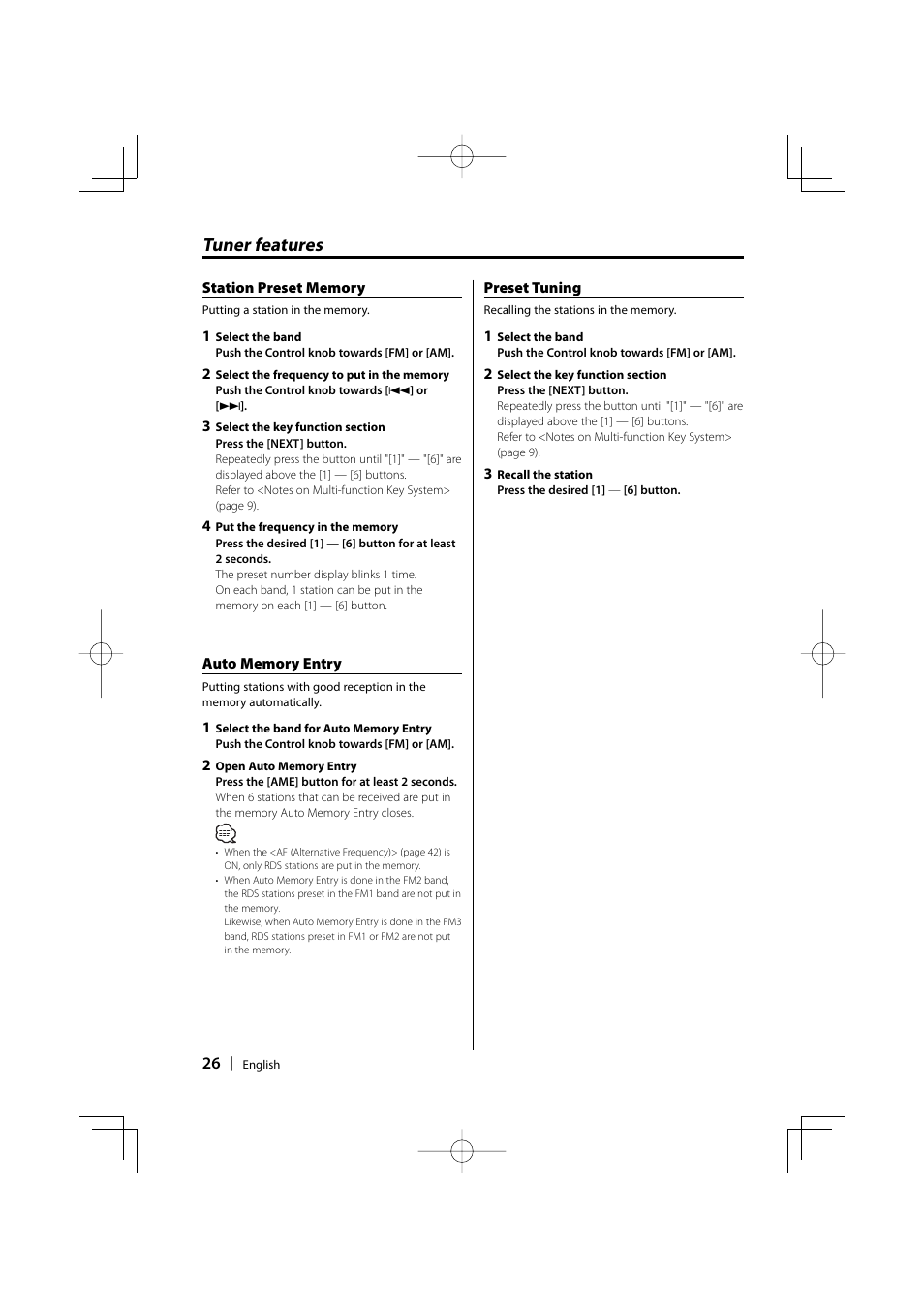 Tuner features | Dolby Laboratories KDC-W8534 User Manual | Page 26 / 60