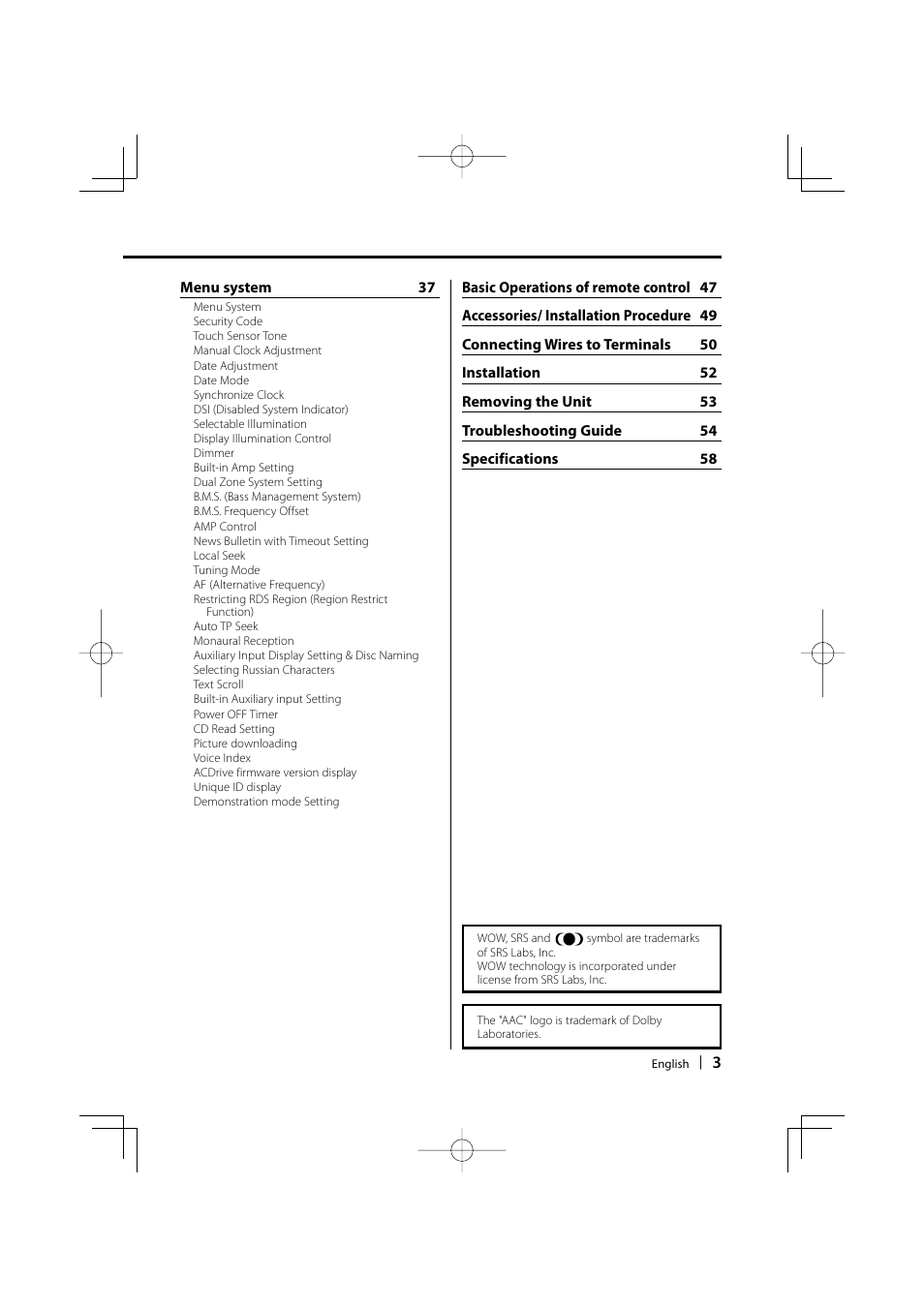 Dolby Laboratories KDC-W8534 User Manual | Page 3 / 60