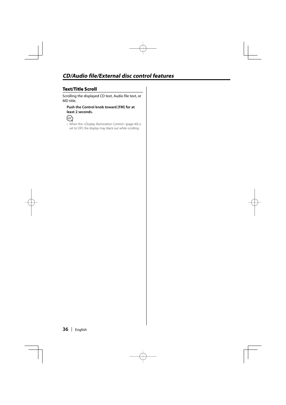 Cd/audio file/external disc control features | Dolby Laboratories KDC-W8534 User Manual | Page 36 / 60