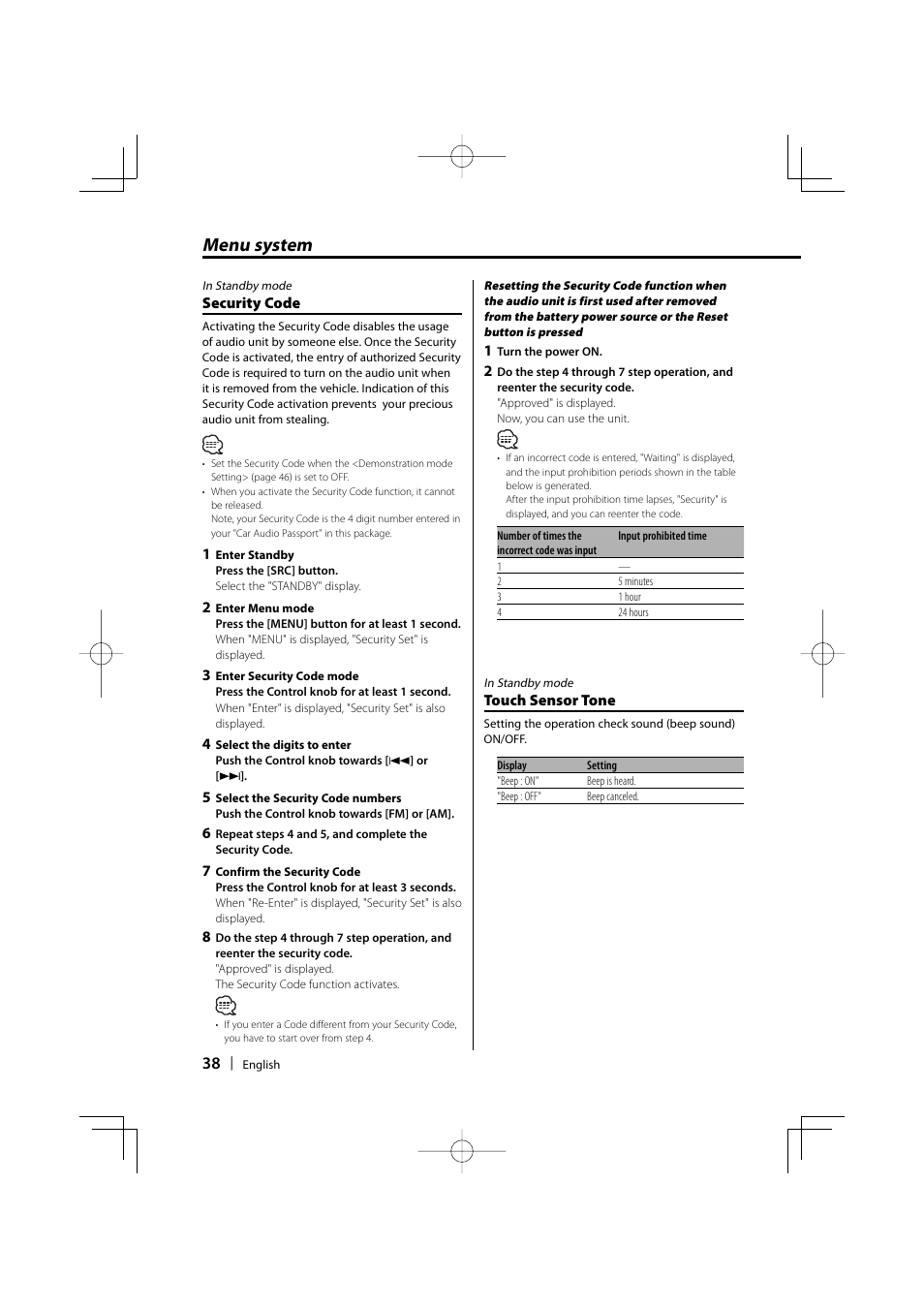 Menu system | Dolby Laboratories KDC-W8534 User Manual | Page 38 / 60