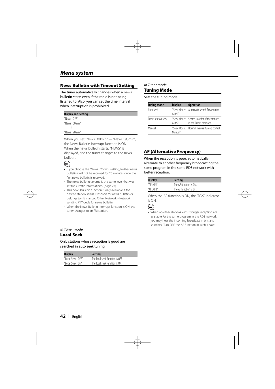 Menu system | Dolby Laboratories KDC-W8534 User Manual | Page 42 / 60