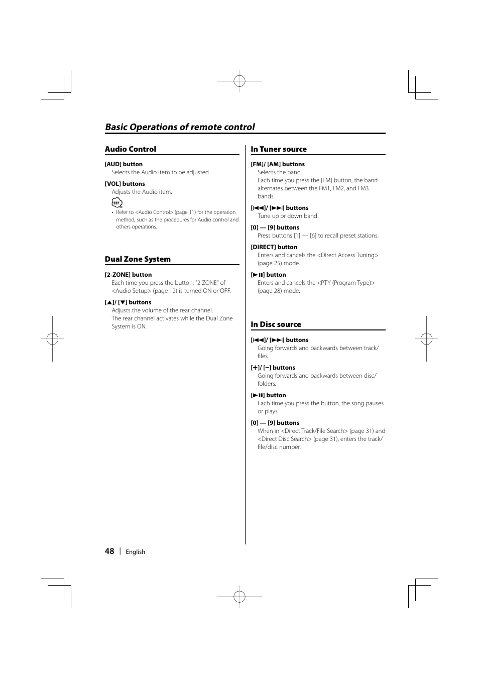 Basic operations of remote control | Dolby Laboratories KDC-W8534 User Manual | Page 48 / 60