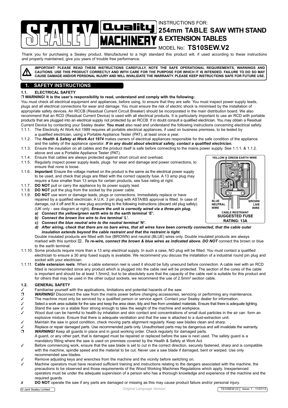 Sealey TS10SEW User Manual | 6 pages