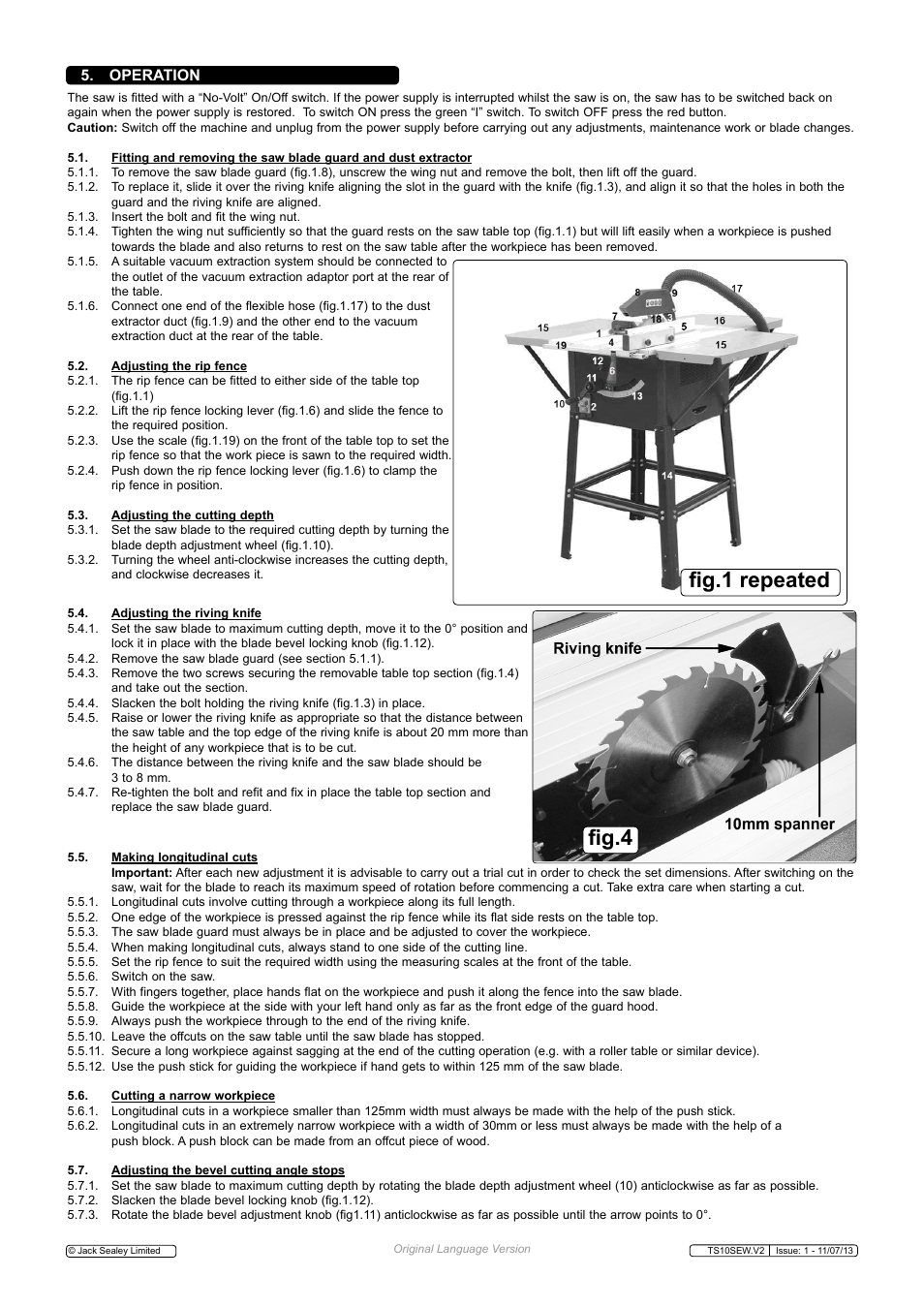 Fig.1 repeated fig.4, Operation | Sealey TS10SEW User Manual | Page 4 / 6