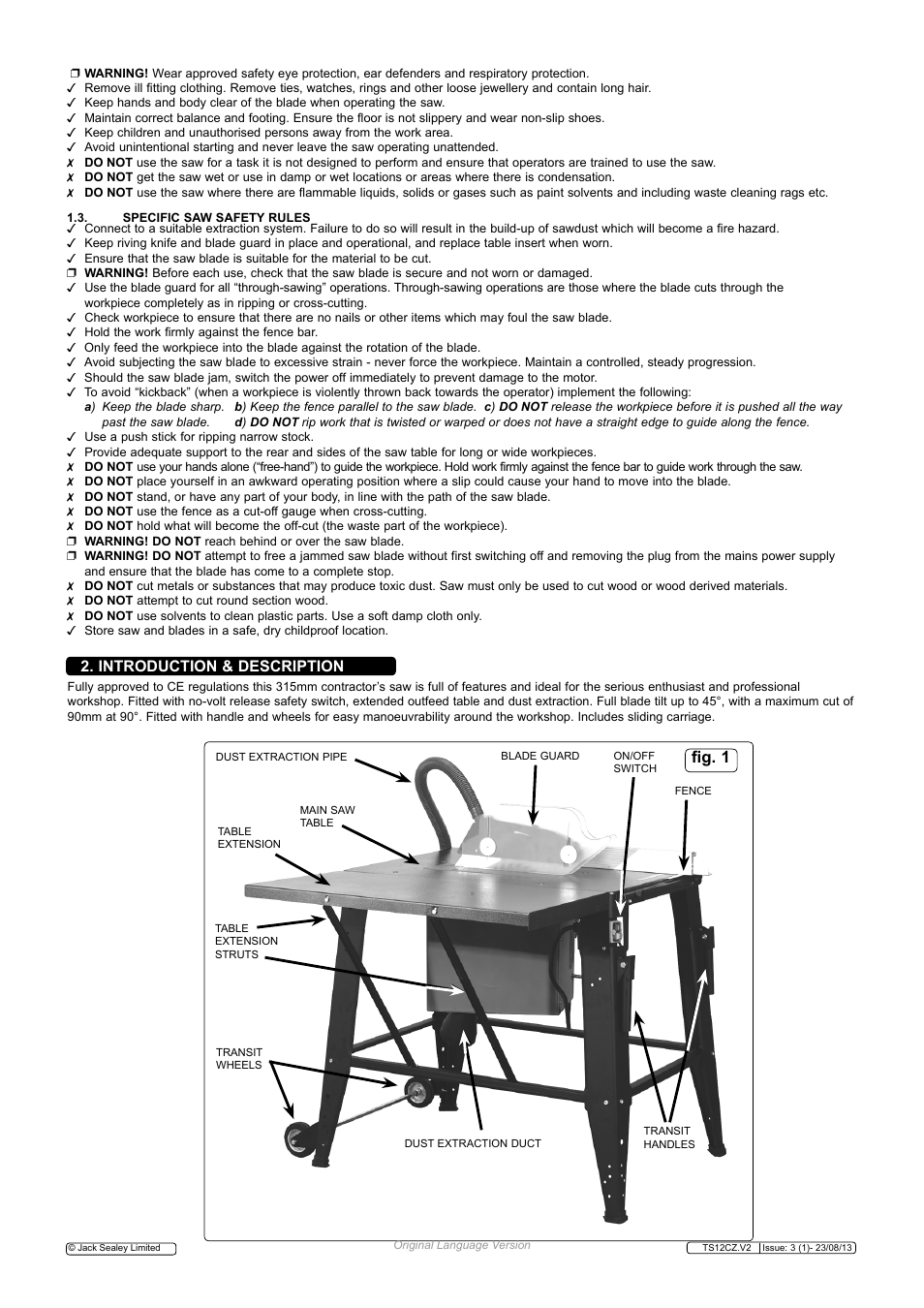 Introduction & description, Fig. 1 | Sealey TS12CZ User Manual | Page 2 / 6