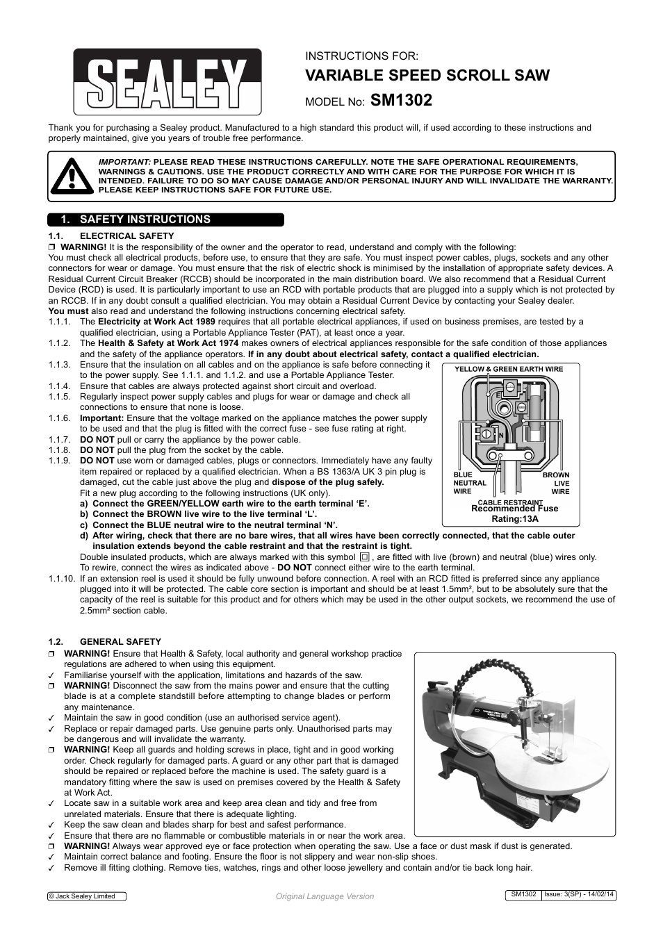 Sealey SM1302 User Manual | 7 pages