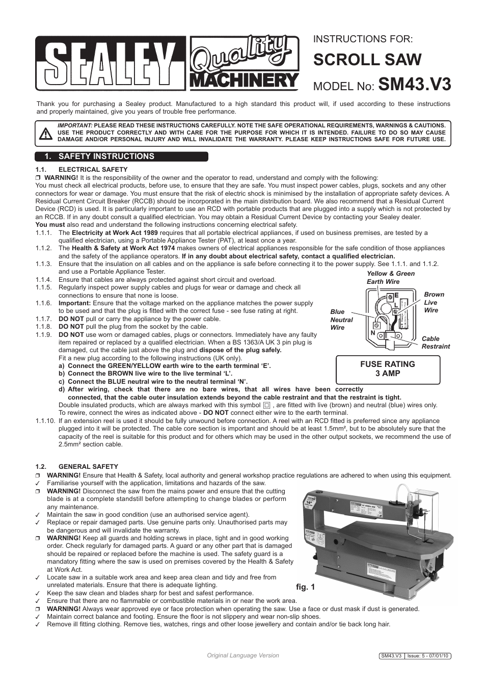 Sealey SM43 User Manual | 3 pages