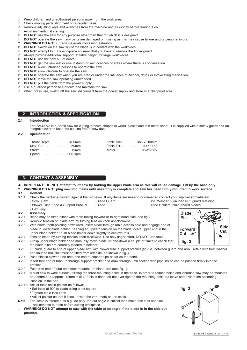 Introduction & specification 3. content & assembly, Fig. 2 fig. 3 a | Sealey SM43 User Manual | Page 2 / 3