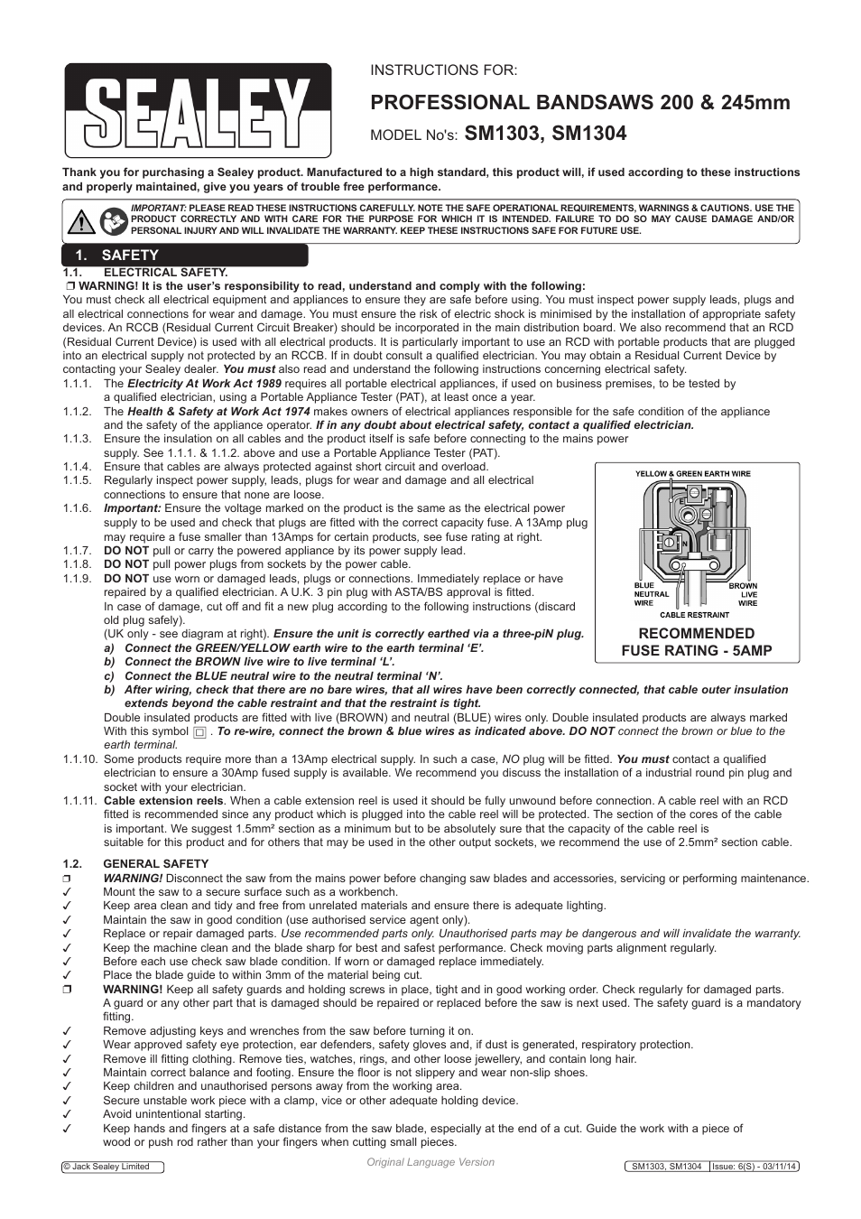 Sealey SM1303 User Manual | 4 pages