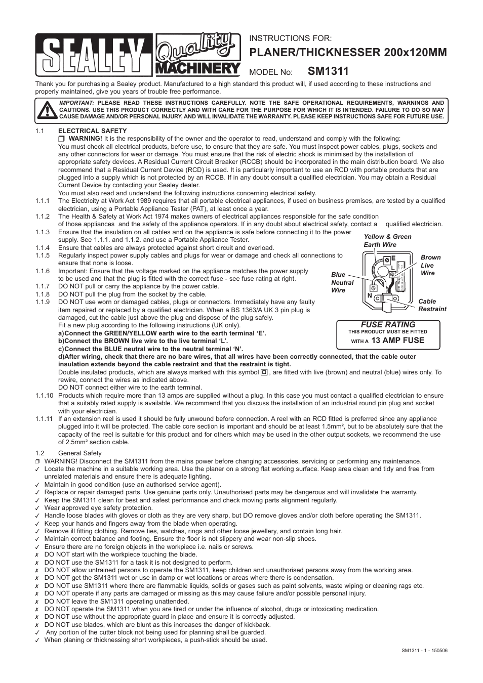 Sealey SM1311 User Manual | 4 pages