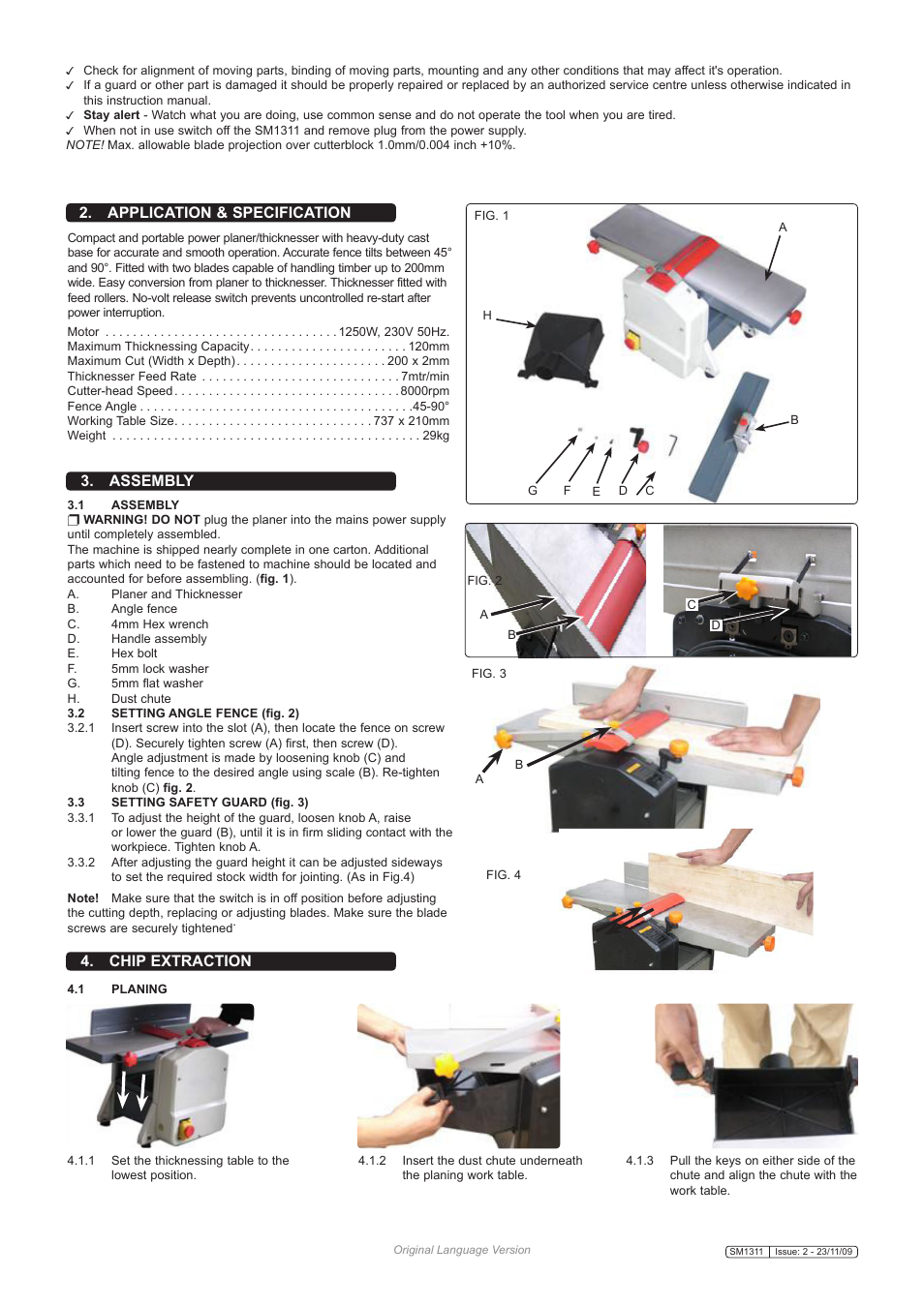 Application & specification, Assembly, Chip extraction | Sealey SM1311 User Manual | Page 2 / 4