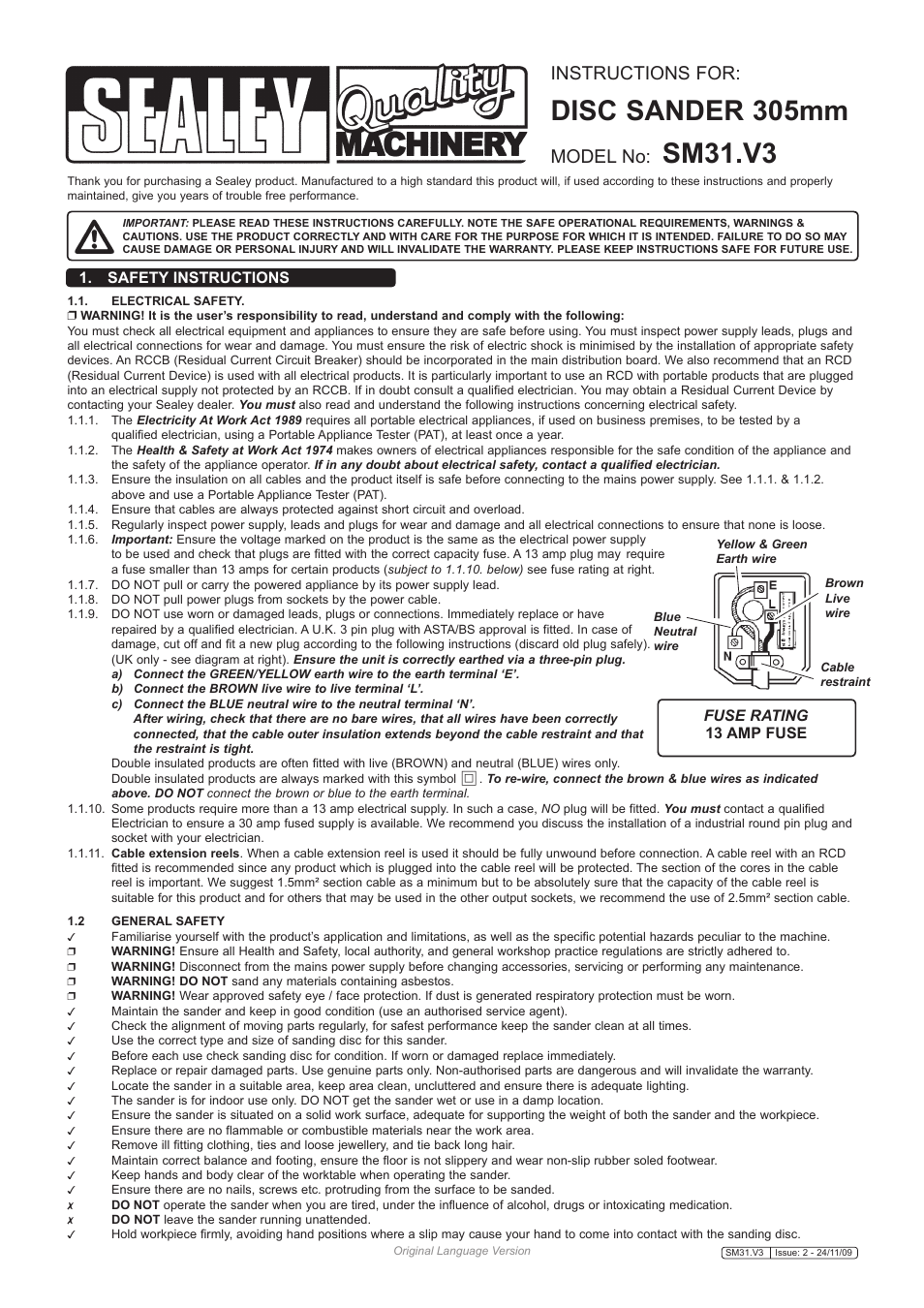 Sealey SM31 User Manual | 2 pages