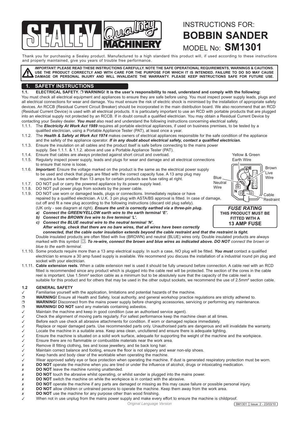 Sealey SM1301 User Manual | 4 pages