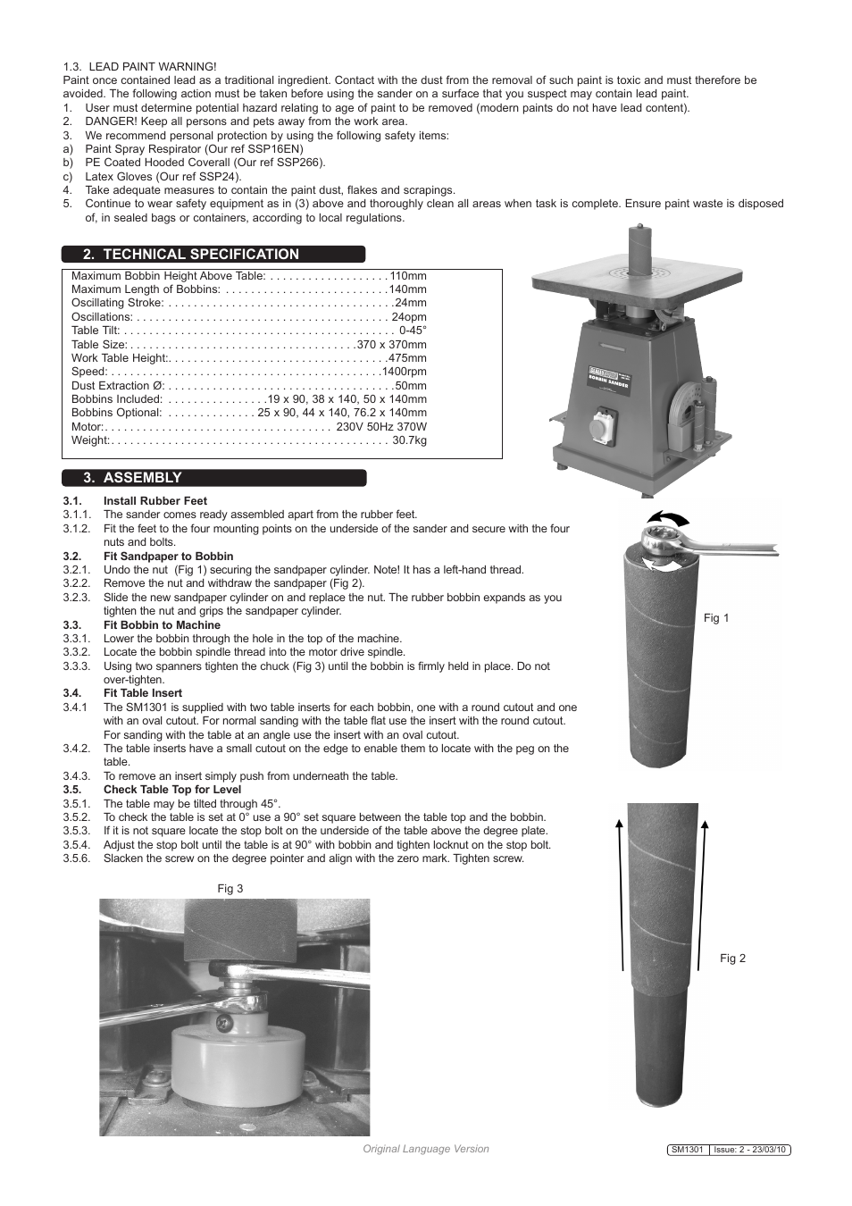 Technical specification, Assembly | Sealey SM1301 User Manual | Page 2 / 4