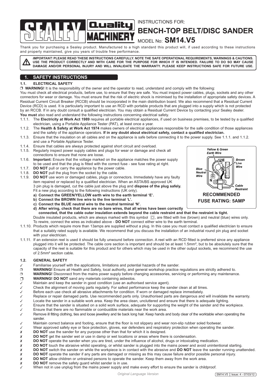 Sealey SM14 User Manual | 3 pages