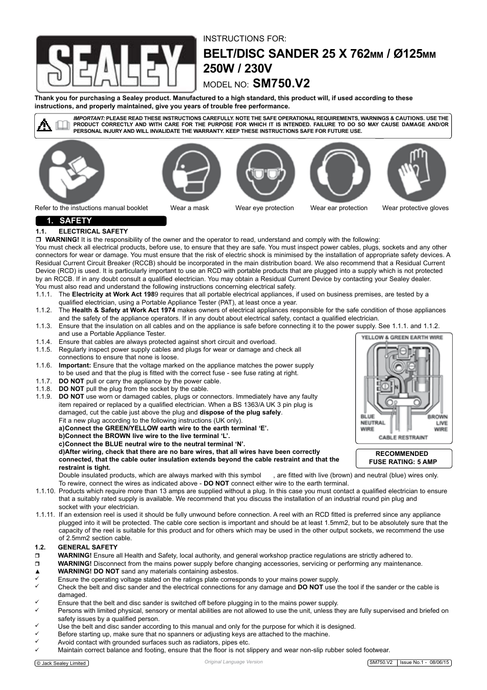 Sealey SM750 User Manual | 5 pages