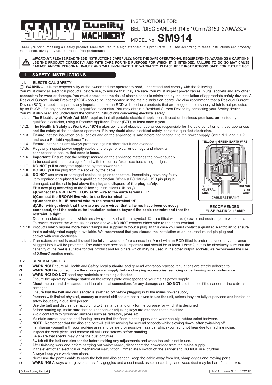 Sealey SM914 User Manual | 5 pages