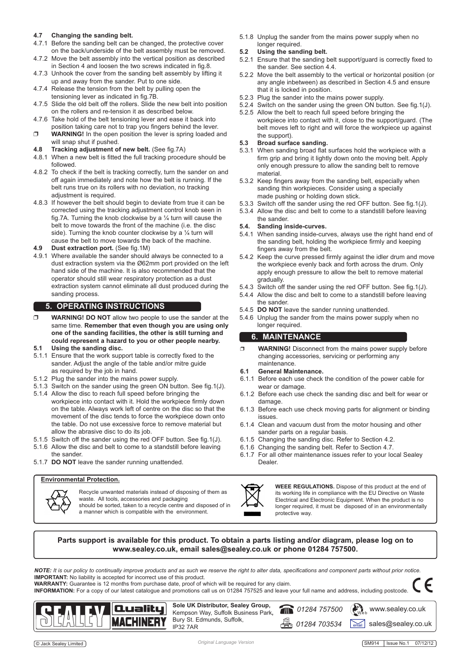 Operating instructions 6. maintenance | Sealey SM914 User Manual | Page 4 / 5