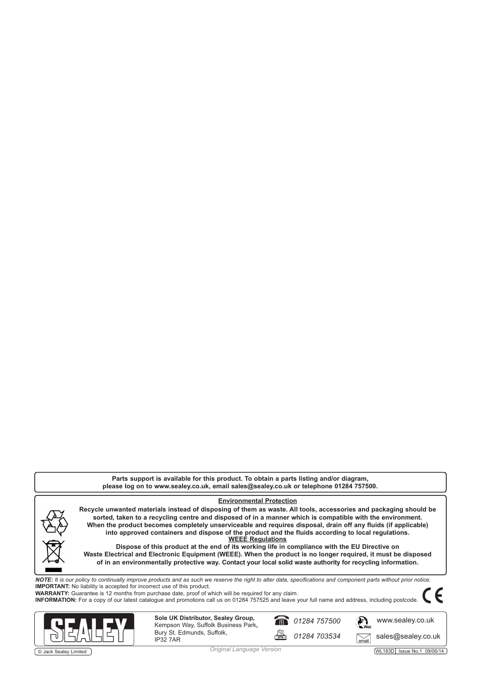 Sealey WL183D User Manual | Page 2 / 2