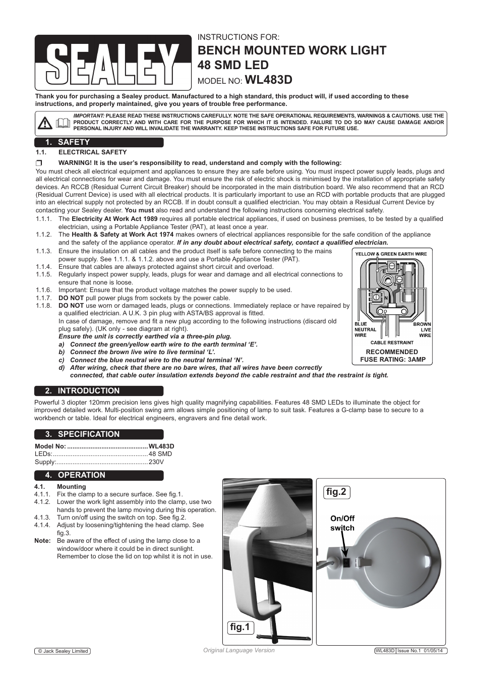 Sealey WL483D User Manual | 2 pages