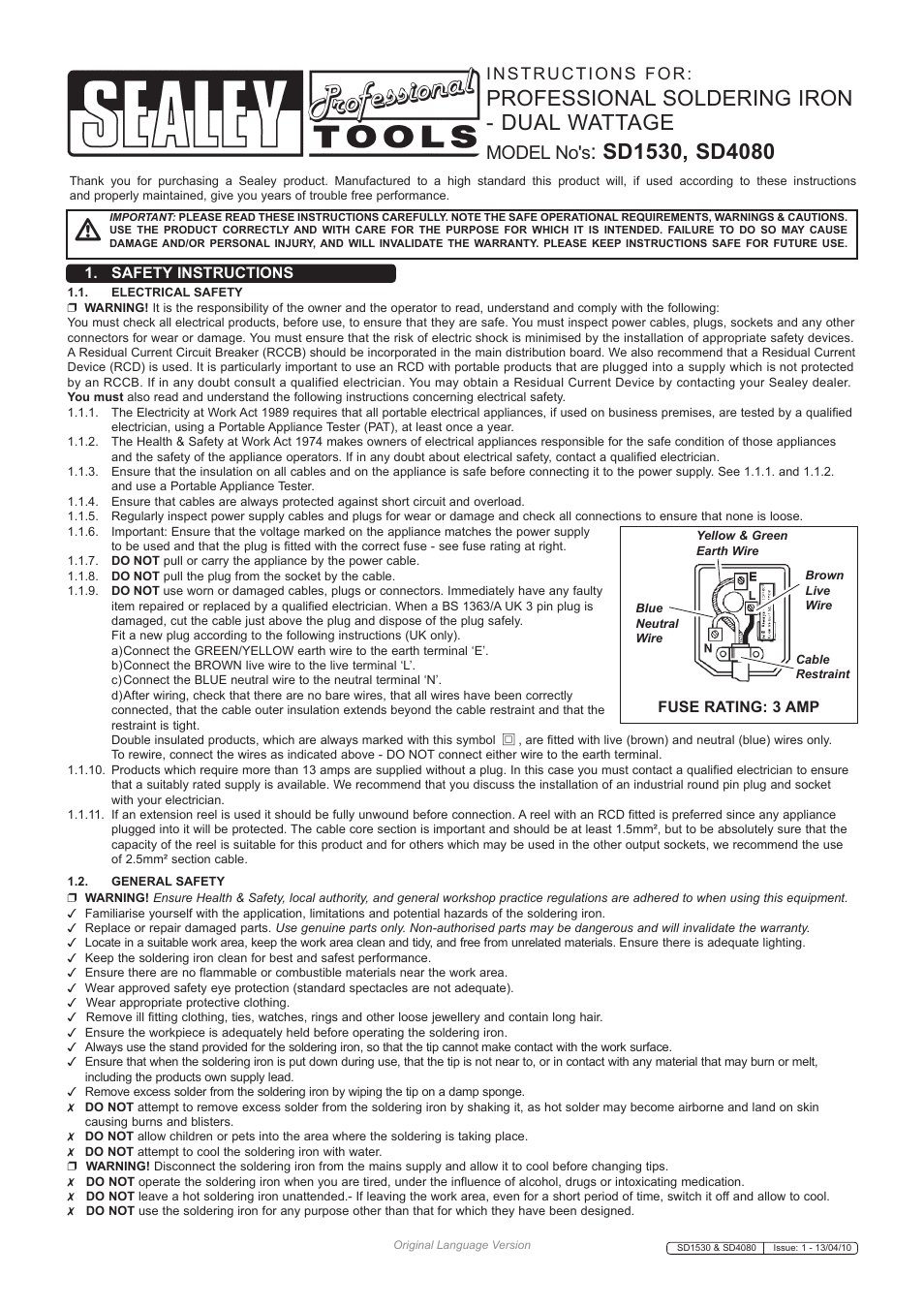 Sealey SD1530 User Manual | 2 pages