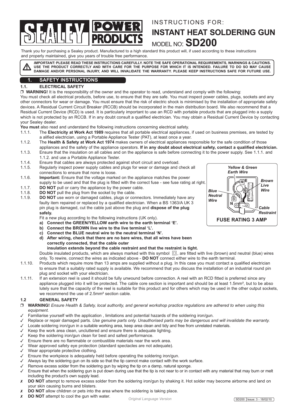 Sealey SD200 User Manual | 2 pages