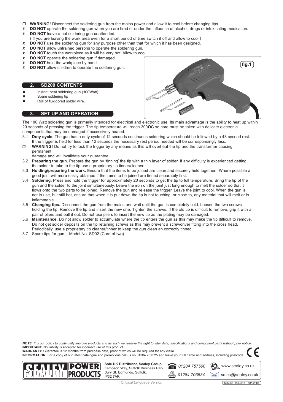 Sealey SD200 User Manual | Page 2 / 2