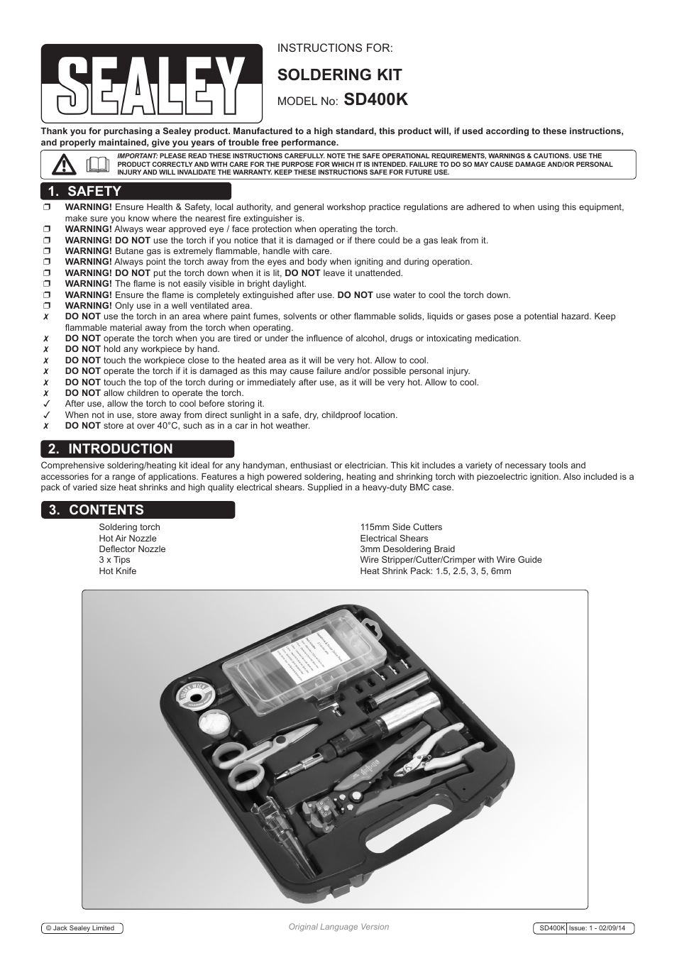 Sealey SD400K User Manual | 2 pages