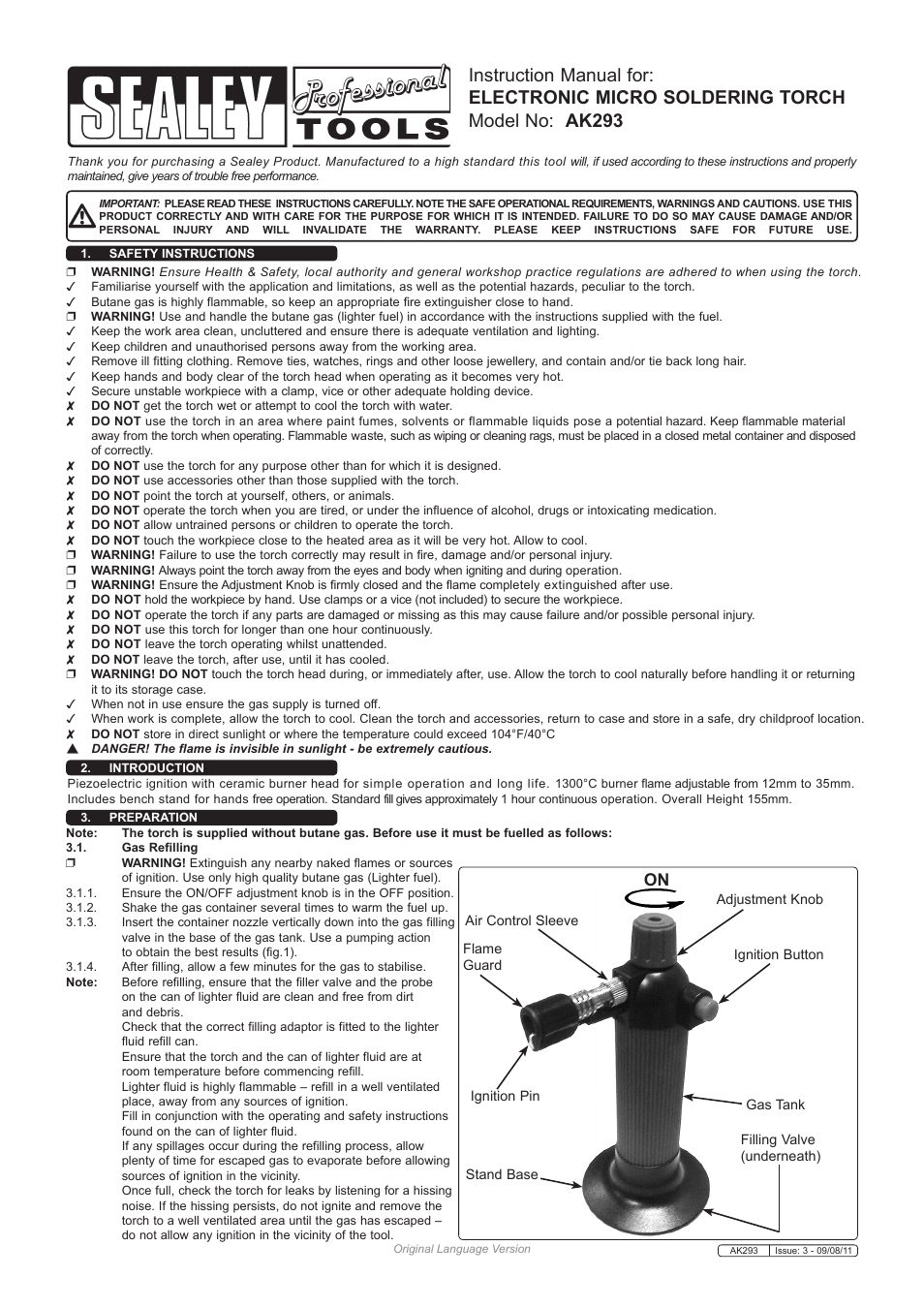 Sealey AK293 User Manual | 2 pages