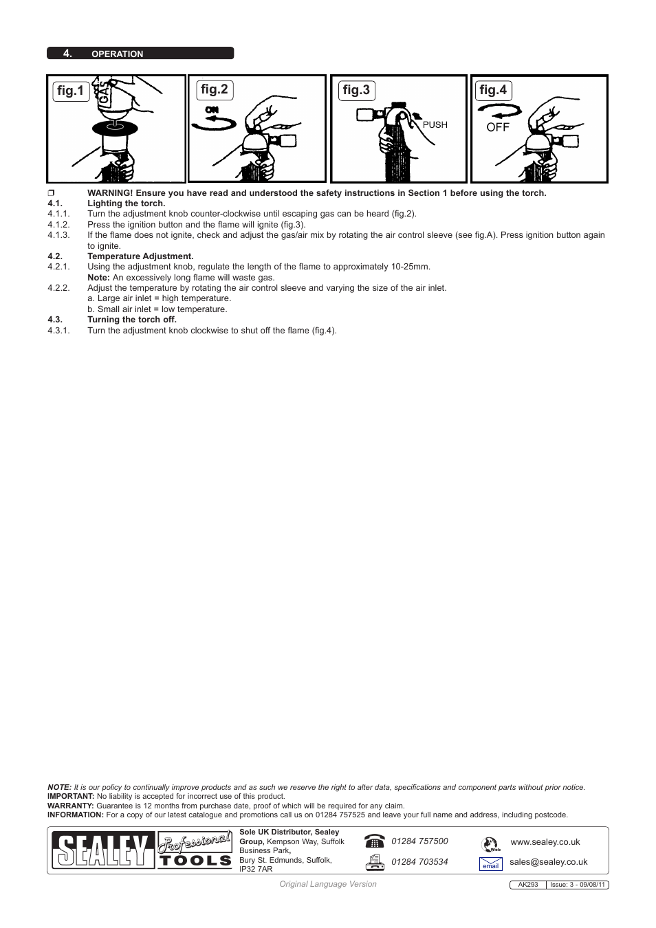 Fig.3 fig.4 fig.2 fig.1 | Sealey AK293 User Manual | Page 2 / 2