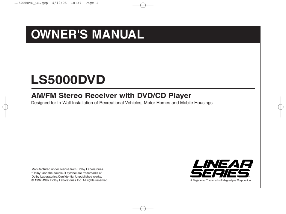 Dolby Laboratories LS5000DVD User Manual | 20 pages