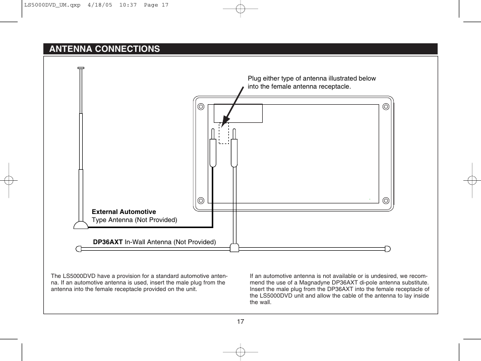 Antenna connections | Dolby Laboratories LS5000DVD User Manual | Page 17 / 20