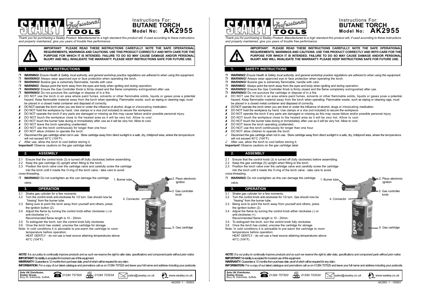 Sealey AK2955 User Manual | 1 page