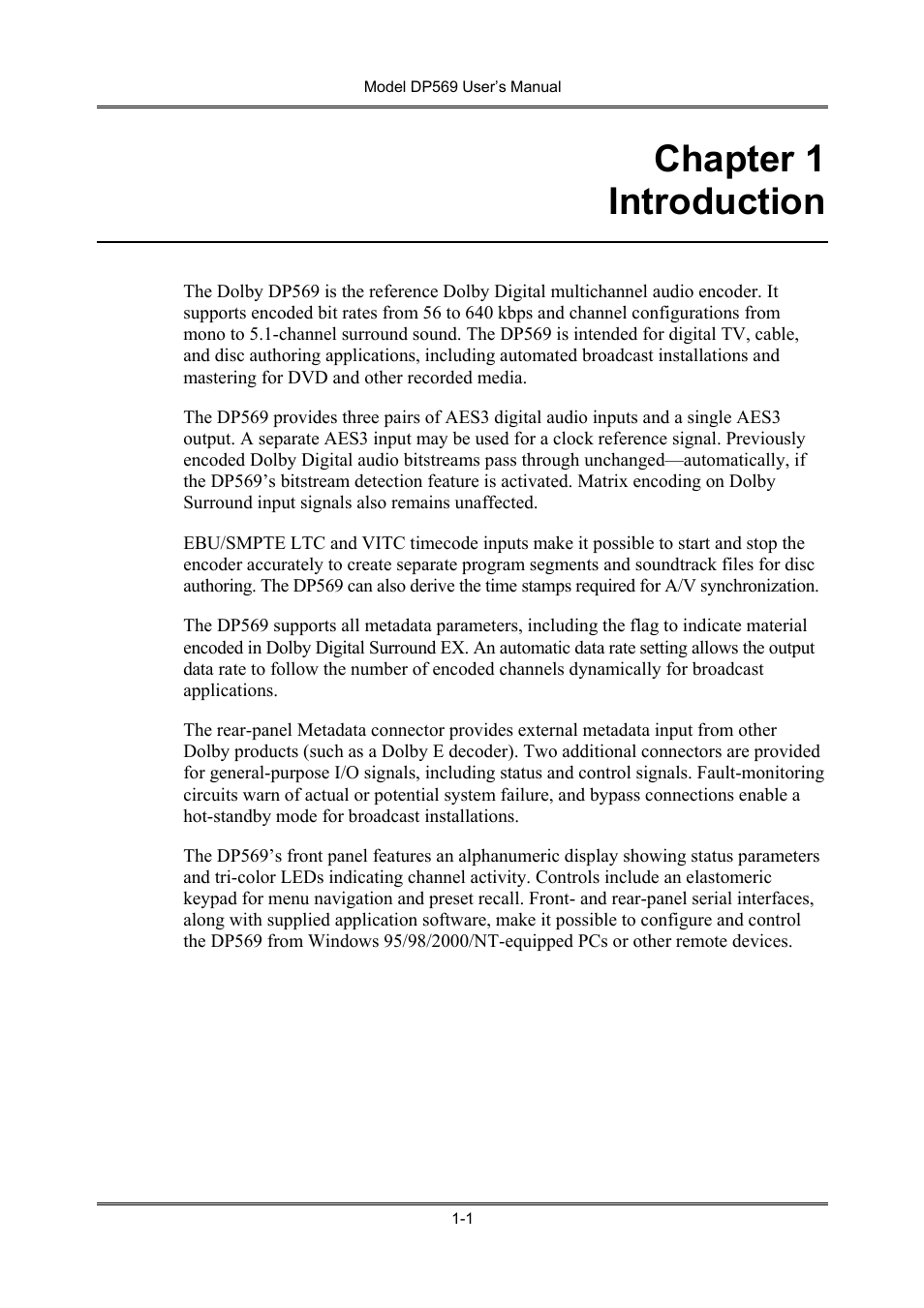 Chapter 1 introduction | Dolby Laboratories DP569 User Manual | Page 13 / 90