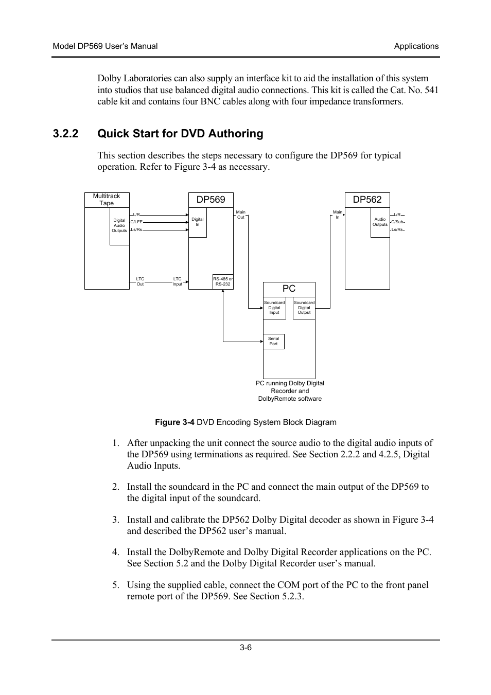 Quick start for dvd authoring, 2 quick start for dvd authoring, Pc dp569 | Dp562, Figure 3-4 dvd encoding system block diagram | Dolby Laboratories DP569 User Manual | Page 28 / 90