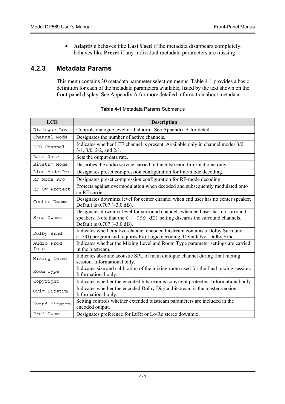 Metadata params, 3 metadata params | Dolby Laboratories DP569 User Manual | Page 34 / 90