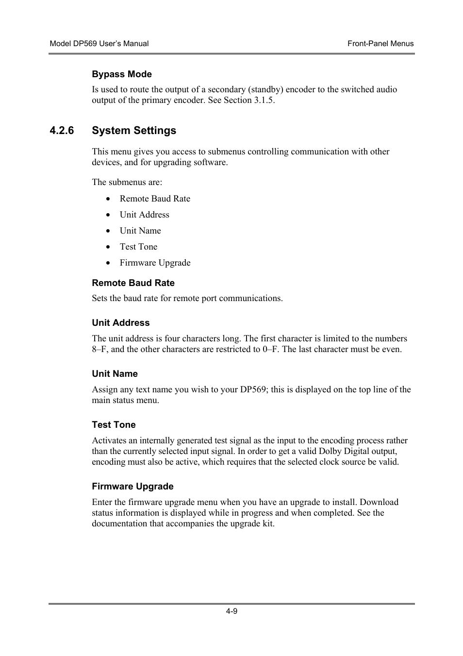 System settings | Dolby Laboratories DP569 User Manual | Page 39 / 90
